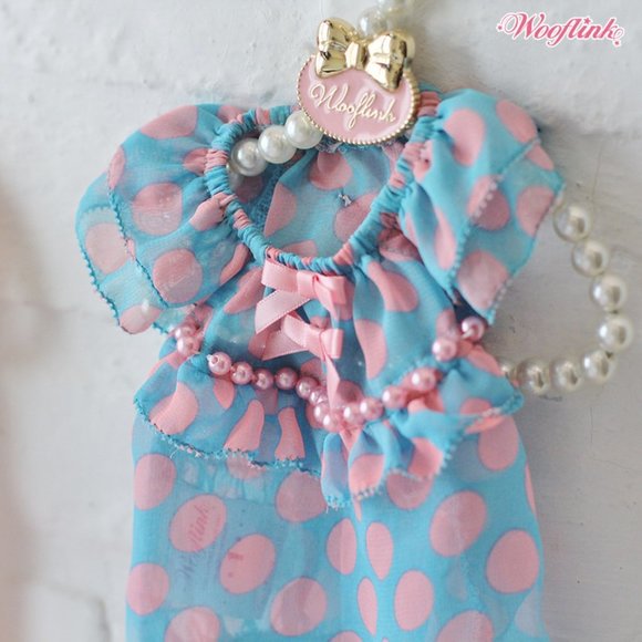 Baby Doll 2 Dog Mini Dress by Wooflink SIZE 1  Blue with Pink Polka - Picture 4 of 7